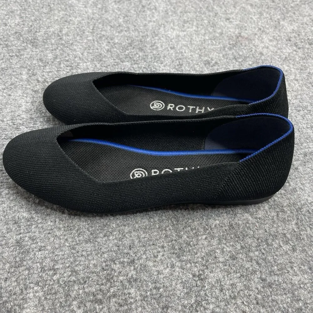 Rothys The Loafer Black Knit Flats Shoes Womens Size 7 Royal Blue Trim - Picture 4 of 7